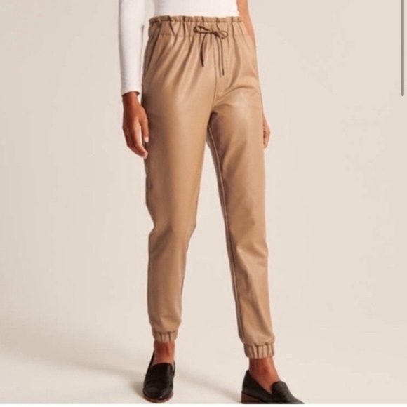 #210 A&F Cream Vegan Faux Leather Jogging Trousers - Picture 1 of 5